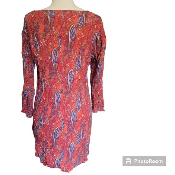 Venus Red&Blue Paisley Long Sleeve Shift Dress -12 - Picture 5 of 10